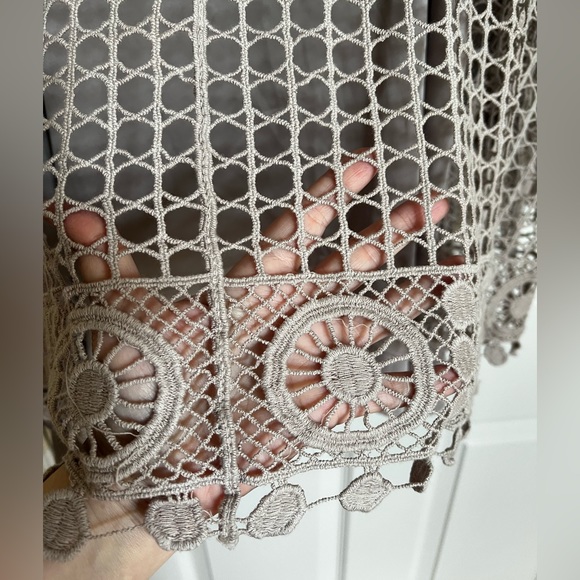 Open Front 3/4 Sleeves Crochet Sweater, & coordinating Tank Top. Taupe. - Picture 5 of 15